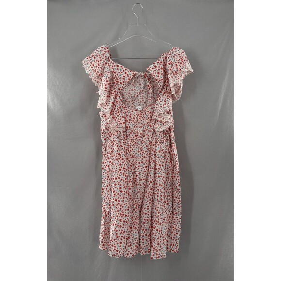 Old Navy 2X Dress Mini Open Back Pockets Ruffles Ditsy Floral Red White NWT - Picture 2 of 8